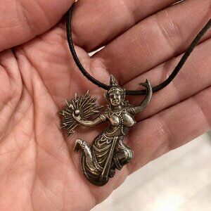 Vintage sterling silver Siam pendant, Mekhala Lightning goddess of protection